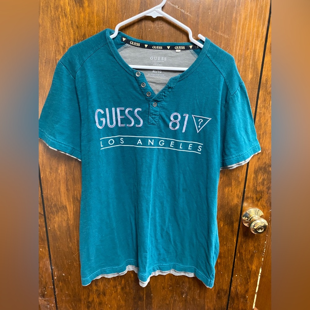 Men's Guess 81 Los Angeles Short Sleeve Green T Shirt Size XL